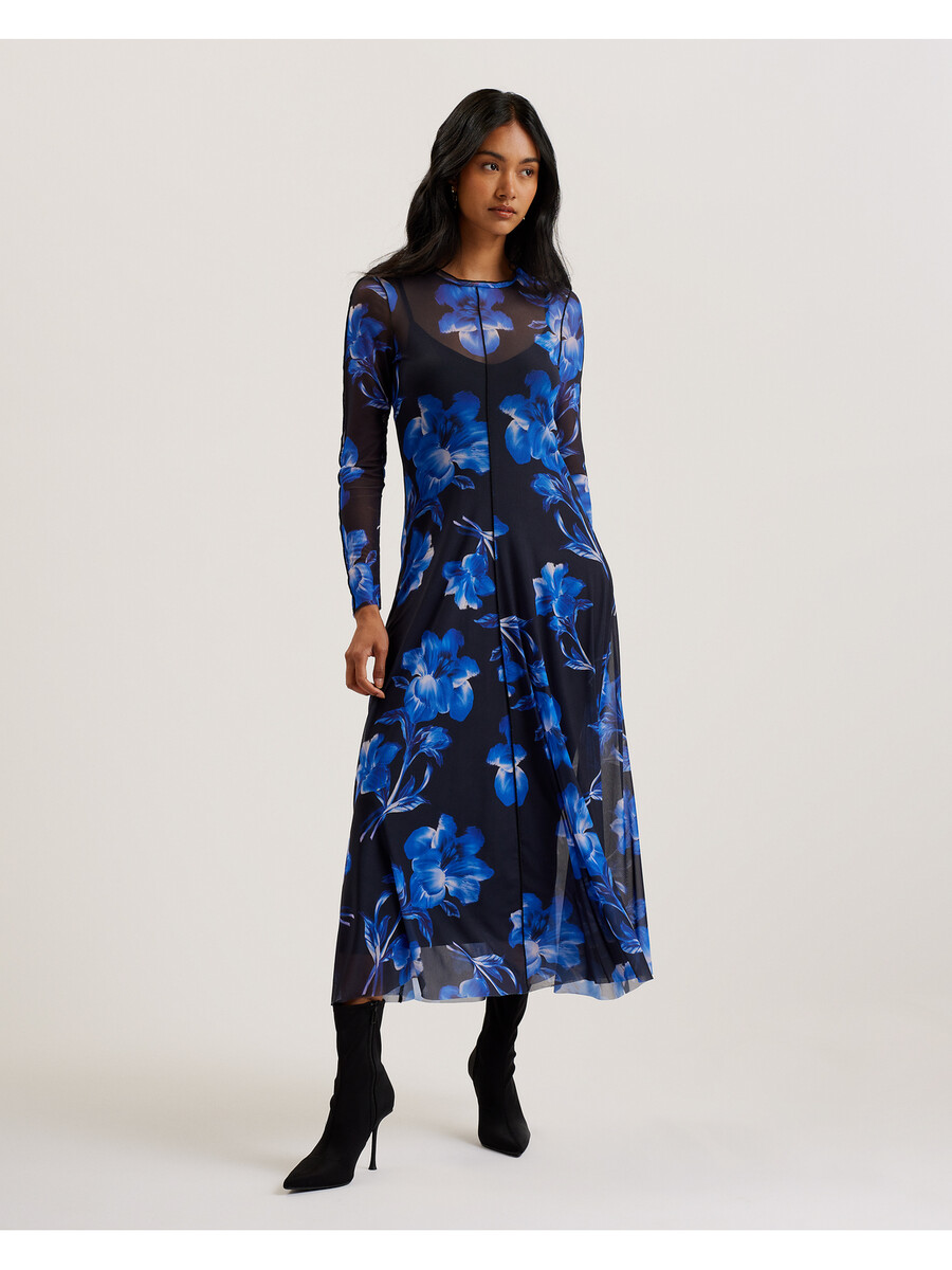 rozeen - jurk met lange mouwen en print van mesh
