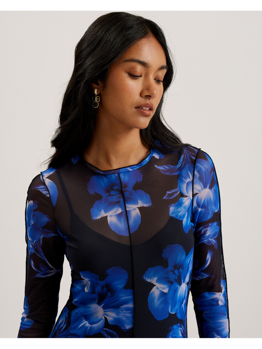 rozeen - jurk met lange mouwen en print van mesh