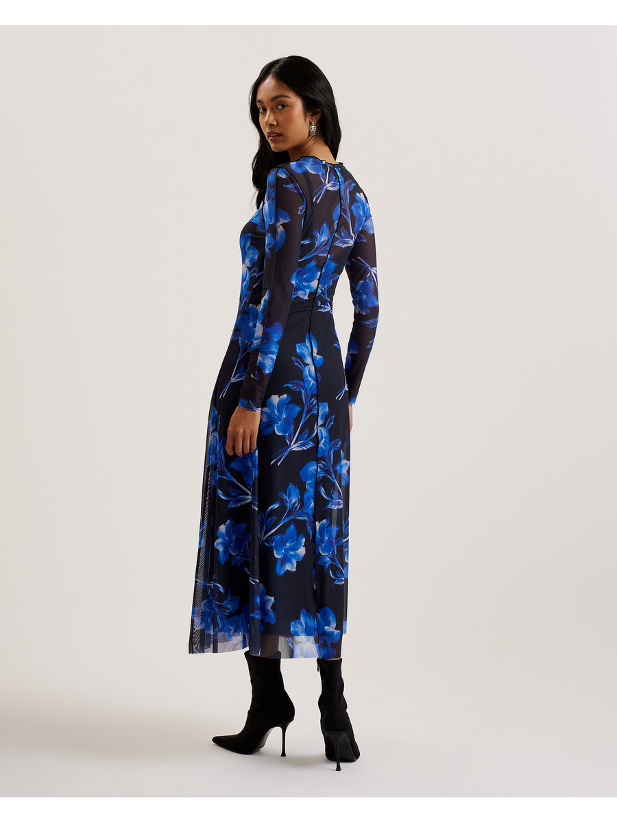 rozeen - jurk met lange mouwen en print van mesh