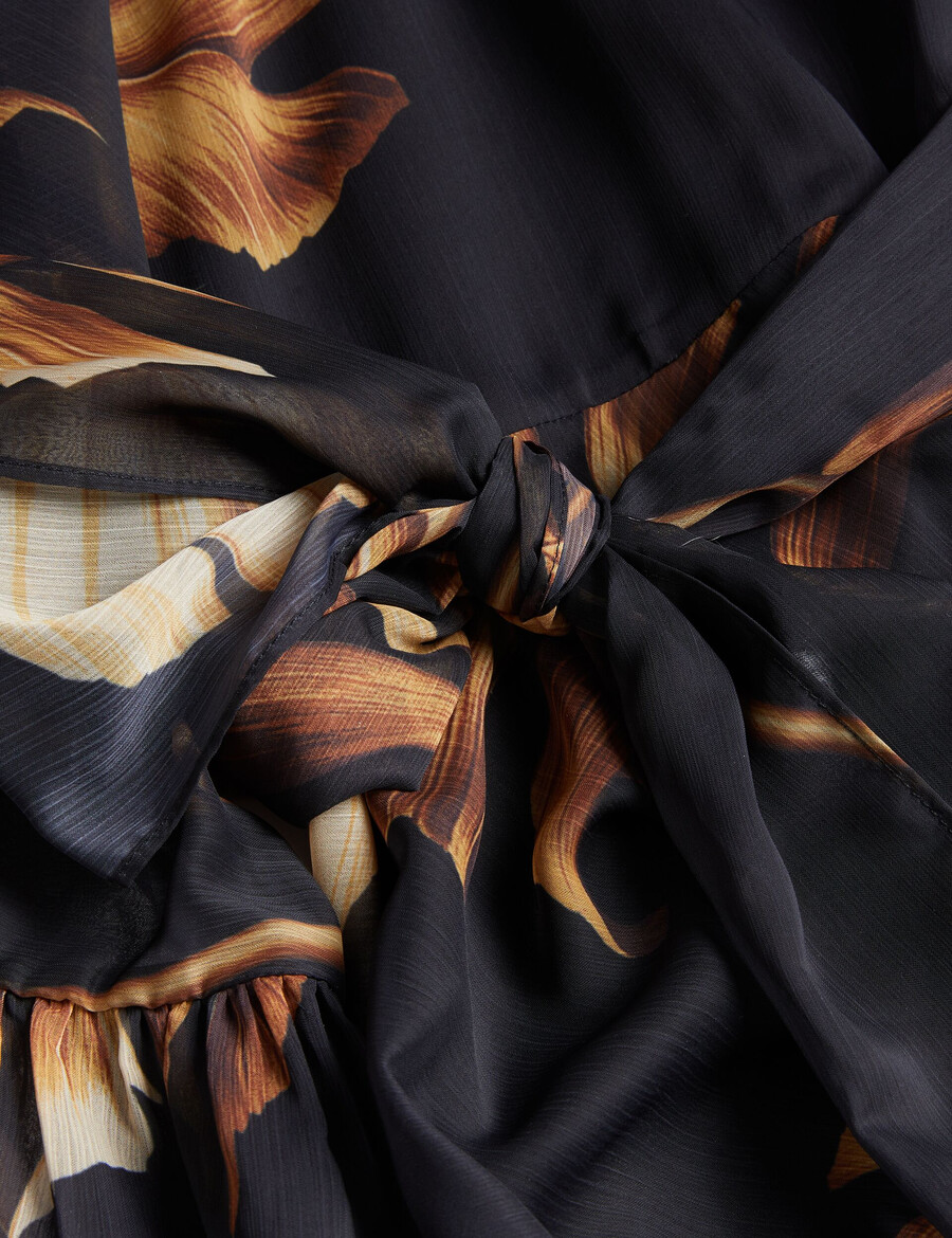 elster - bedrukte chiffon mini-jurk met strikceintuur