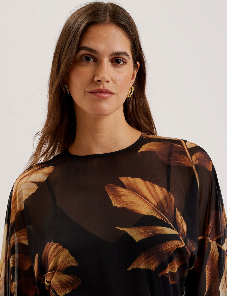 elster - bedrukte chiffon mini-jurk met strikceintuur