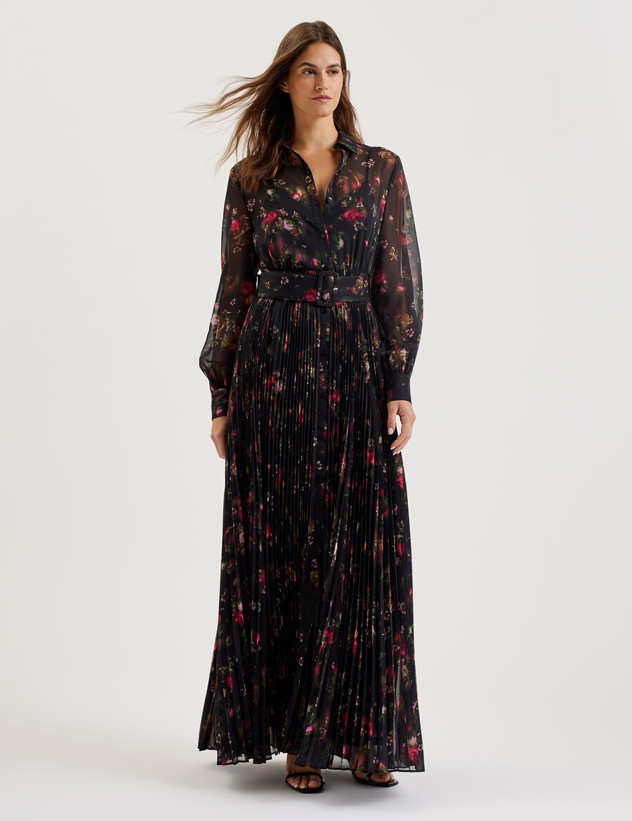 ceiba - maxi-jurk met bloemenprint en plooien
