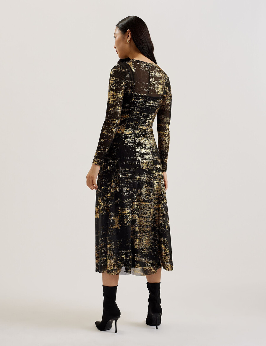junhaa - midi-jurk met lange mouwen en folieprint gemaakt van mesh.