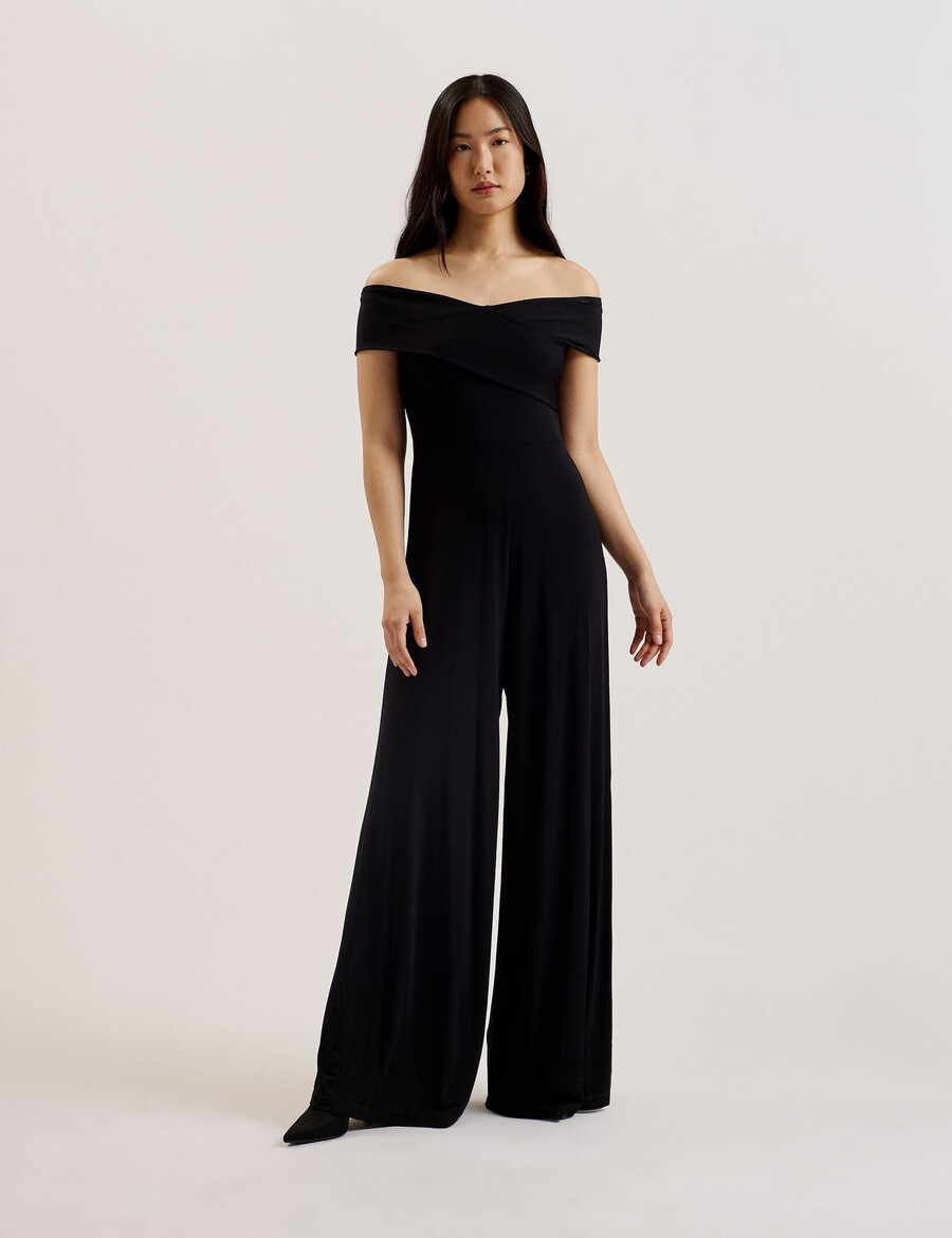 almhaa - off shoulder jumpsuit met wijde pijpen van jersey