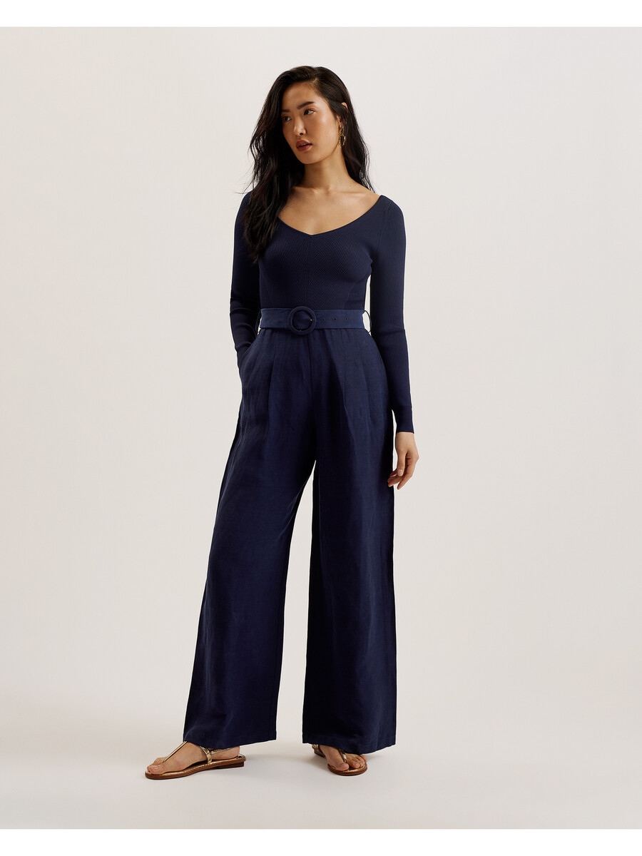 agatea - jumpsuit met wijde pijpen en blote schouders riem