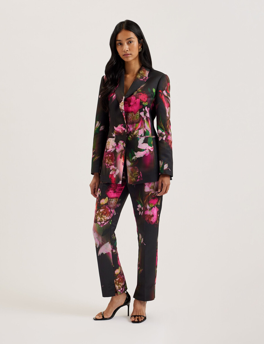okunit - getailleerde broek met taps toelopende pijpen en bloemenprint