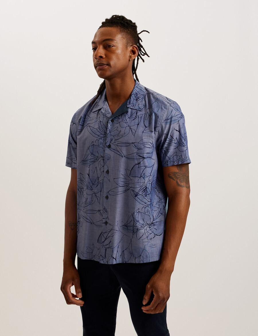 terroni - t-shirt met korte mouwen en bloemenprint van chambray katoen