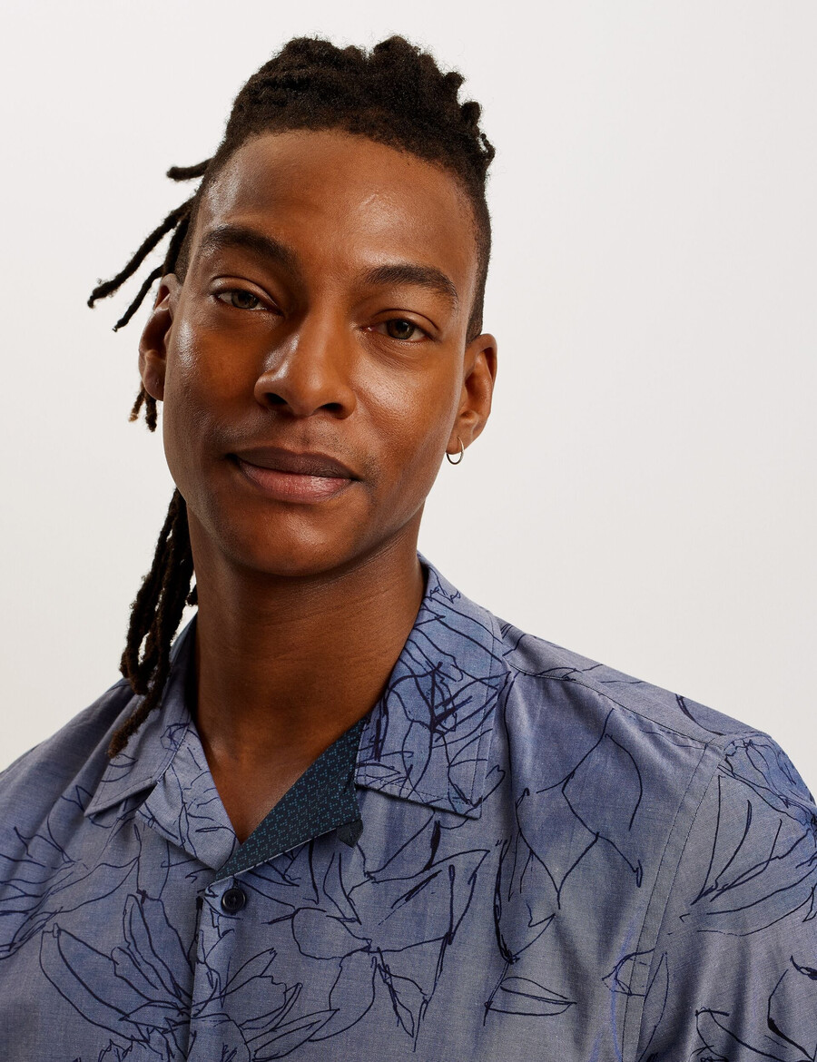terroni - t-shirt met korte mouwen en bloemenprint van chambray katoen