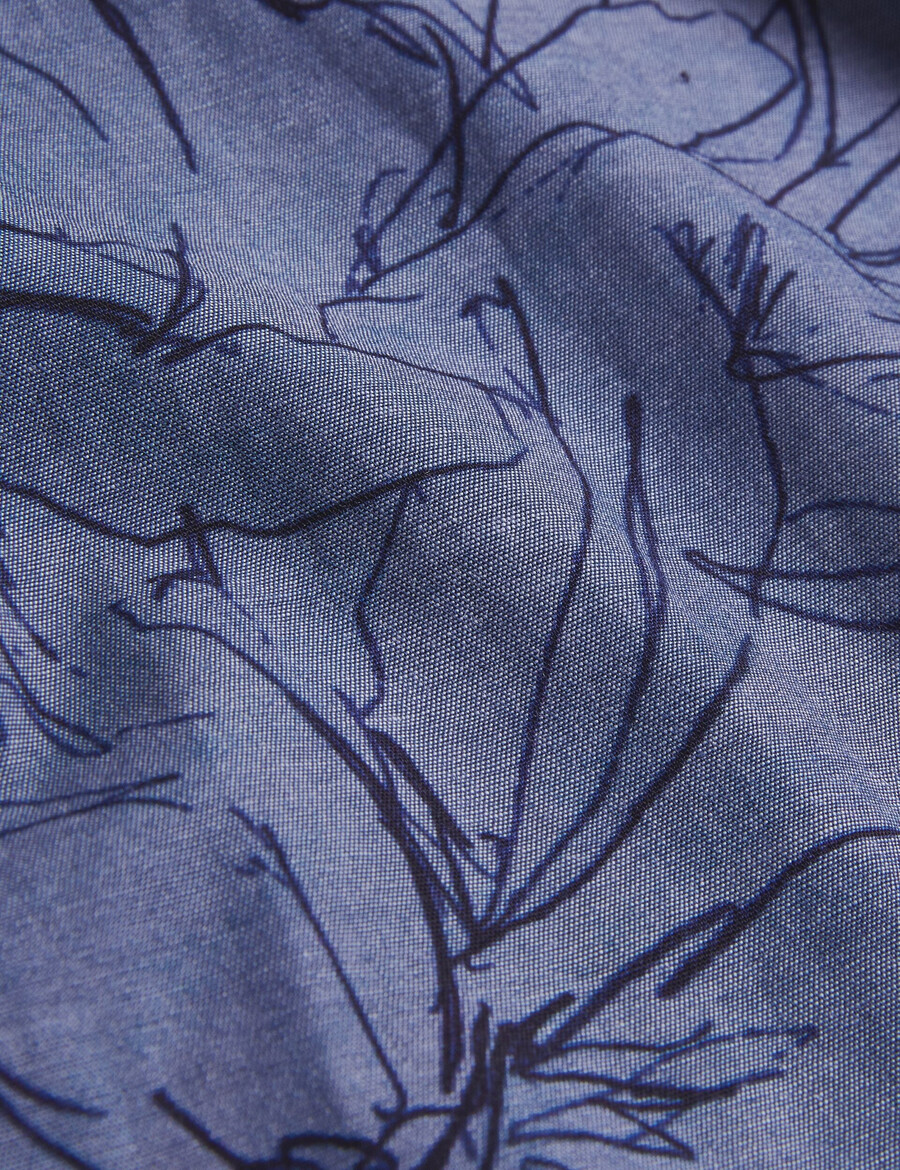 terroni - t-shirt met korte mouwen en bloemenprint van chambray katoen