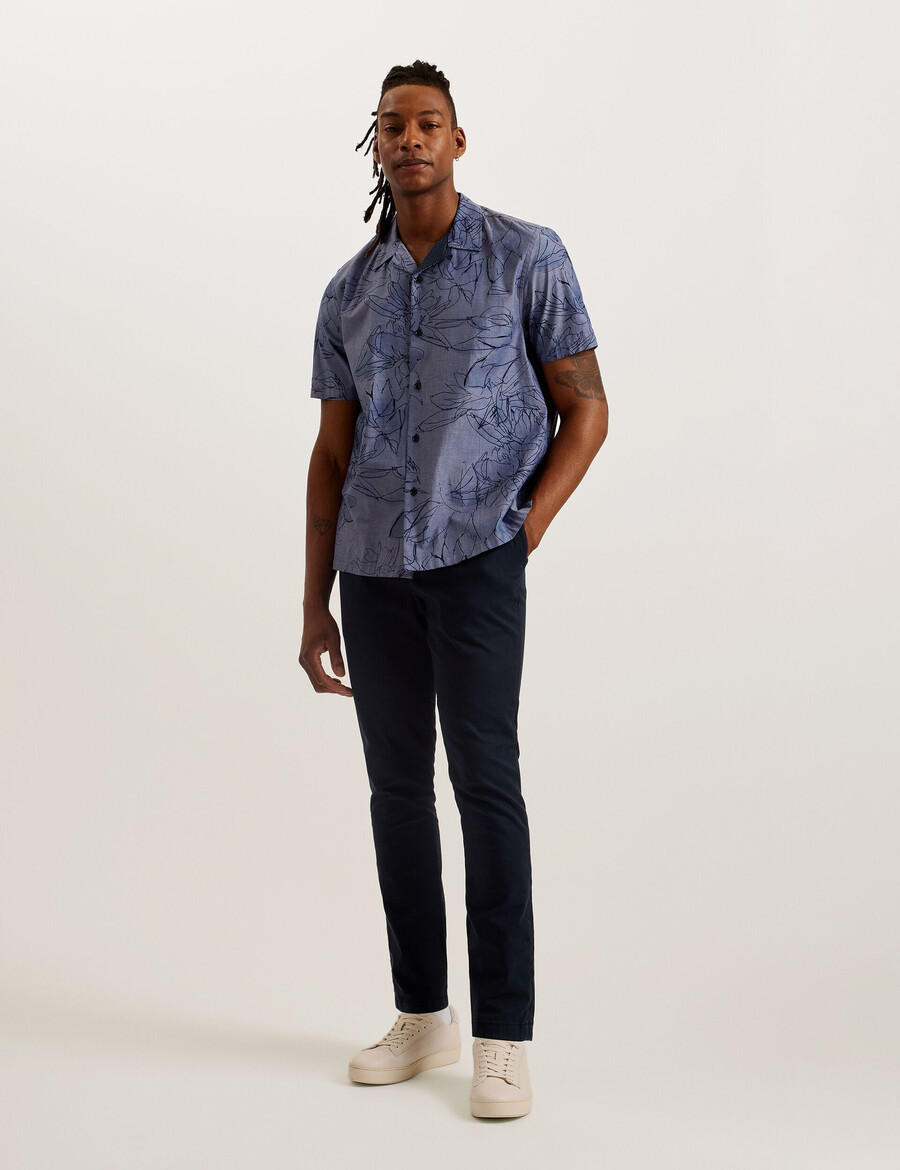 terroni - t-shirt met korte mouwen en bloemenprint van chambray katoen