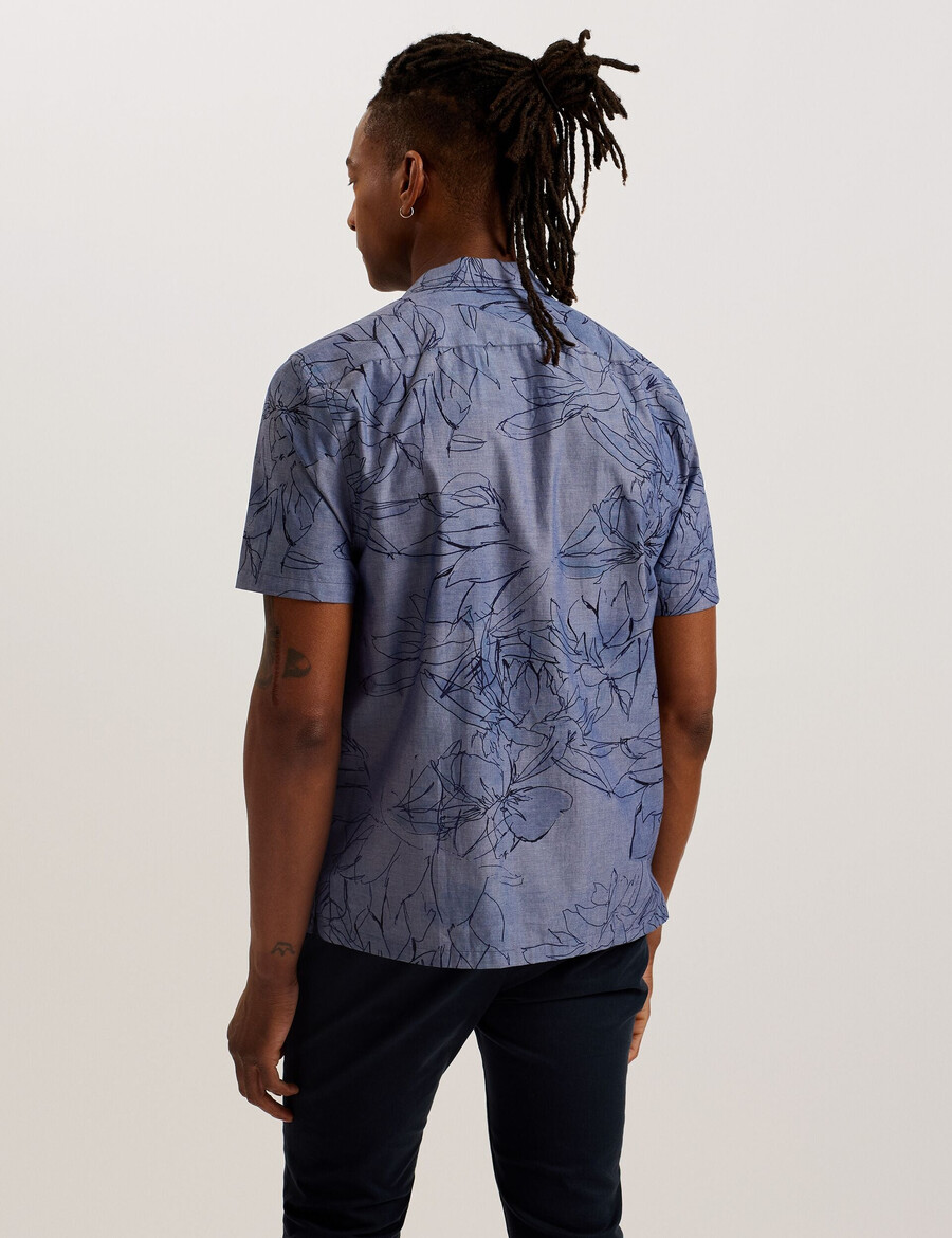 terroni - t-shirt met korte mouwen en bloemenprint van chambray katoen