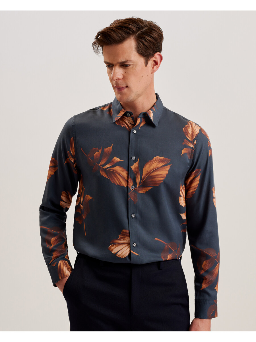 coltons - lyocell shirt met lange mouwen en bladprint