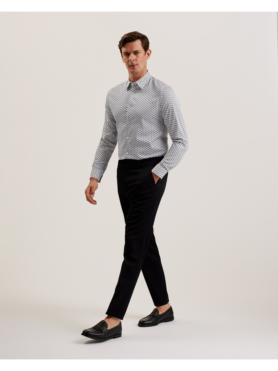 joshhy - slim fit geometrisch shirt met lange mouwen