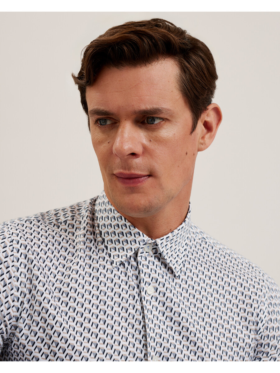 joshhy - slim fit geometrisch shirt met lange mouwen