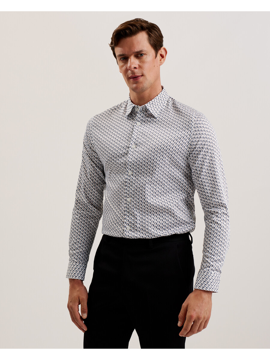 joshhy - slim fit geometrisch shirt met lange mouwen