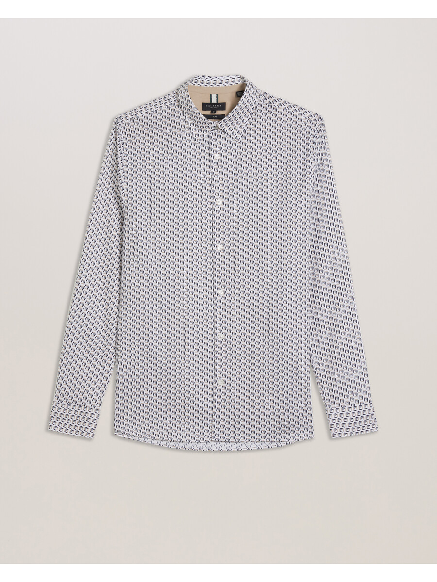 joshhy - slim fit geometrisch shirt met lange mouwen