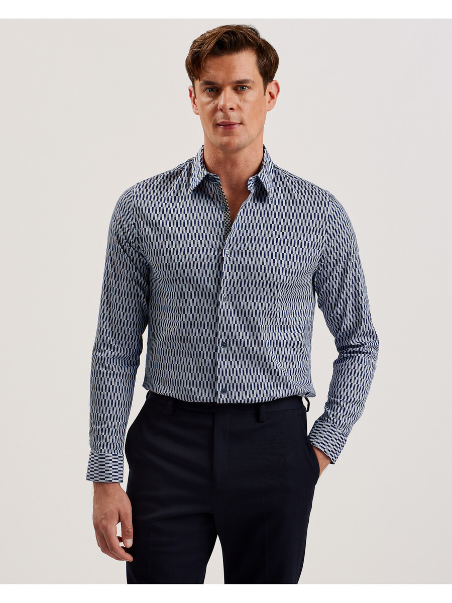 frestin - slim fit shirt met lange mouwen en geometrisch patroon
