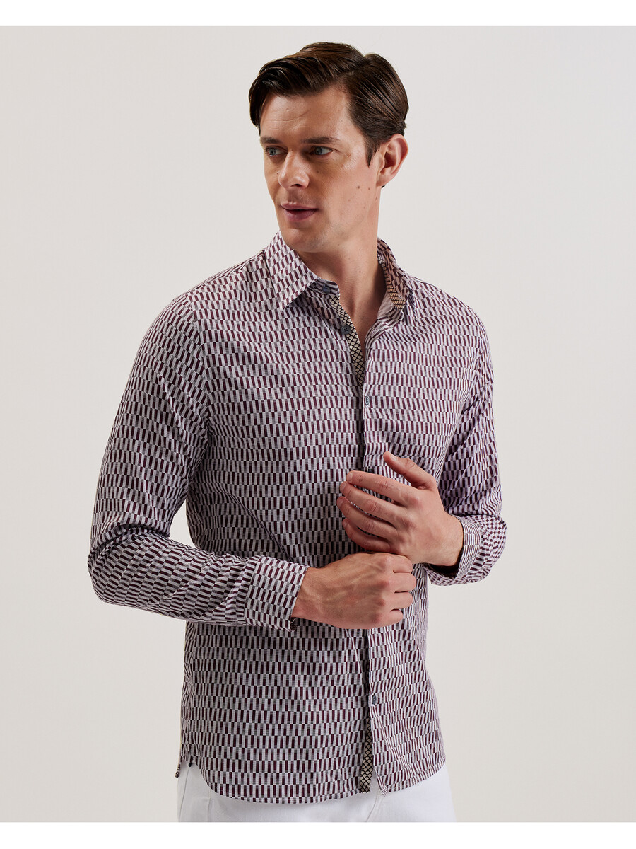 frestin - slim fit shirt met lange mouwen en geometrisch patroon