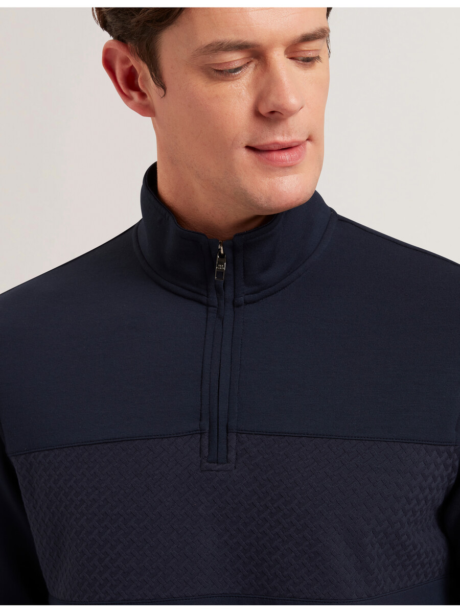 simonea - modal sweatshirt met textuurpanelen en halve ritssluiting