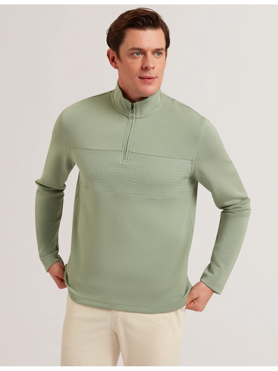 simonea - modal sweatshirt met textuurpanelen en halve ritssluiting