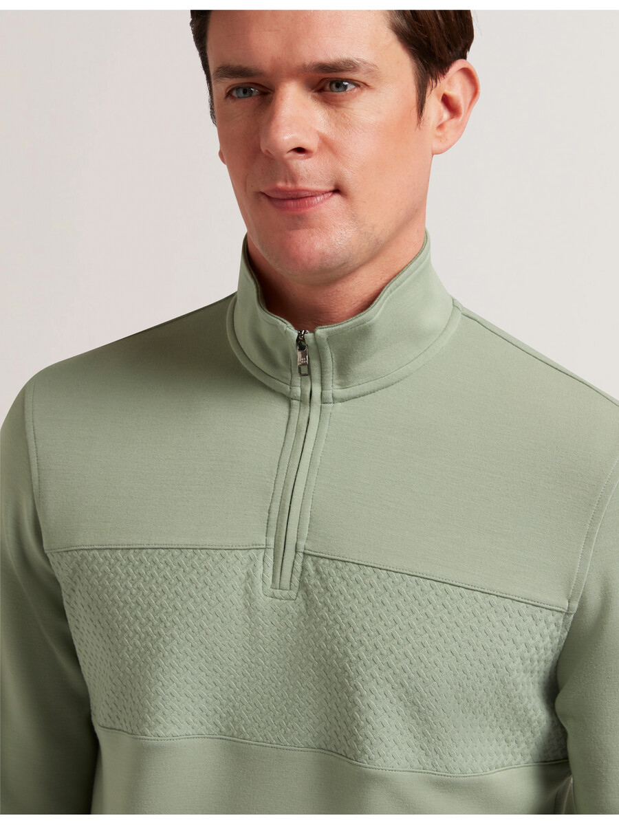 simonea - modal sweatshirt met textuurpanelen en halve ritssluiting