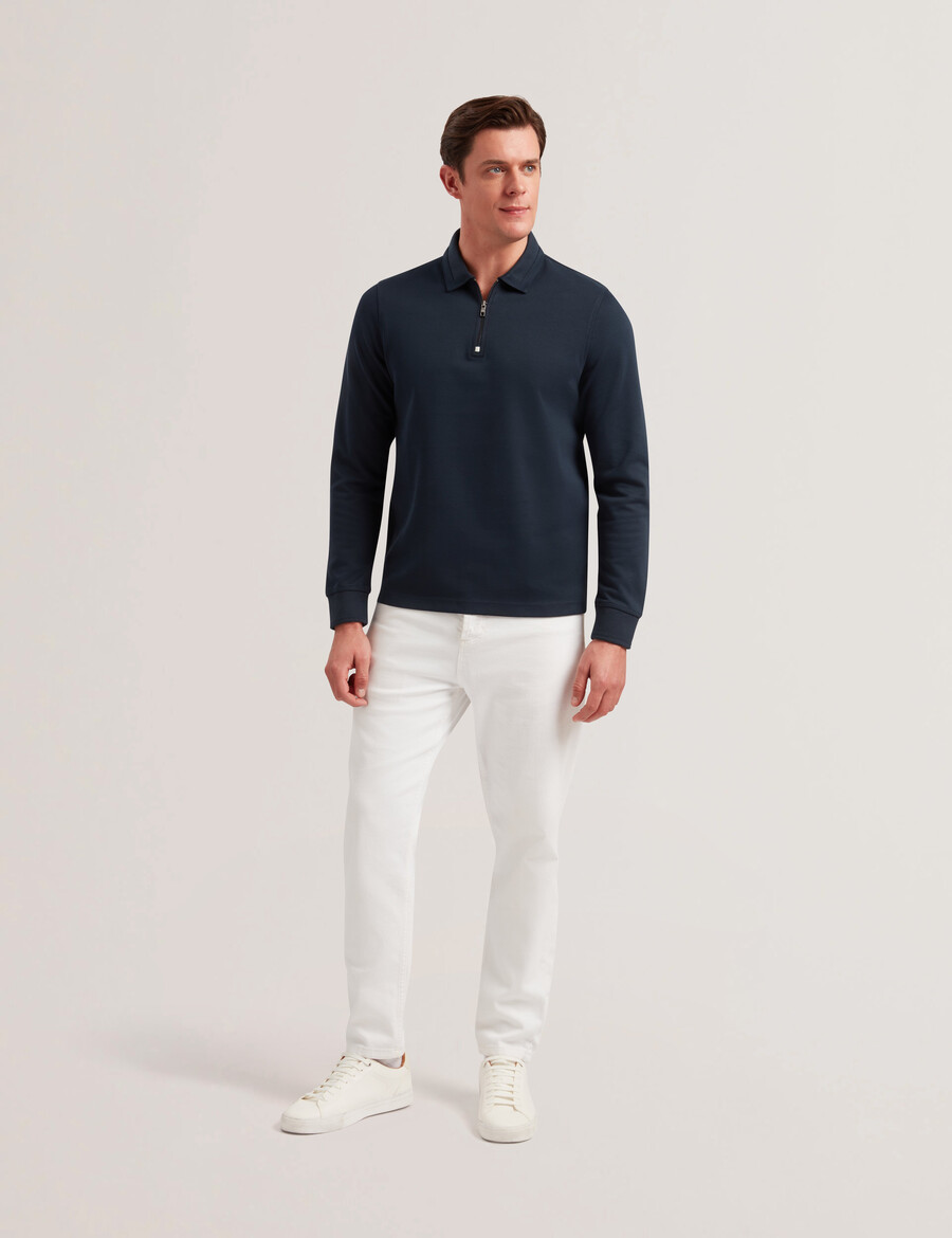 ingmar - polo shirt met lange mouwen en ritssluiting gemaakt van een katoenmix