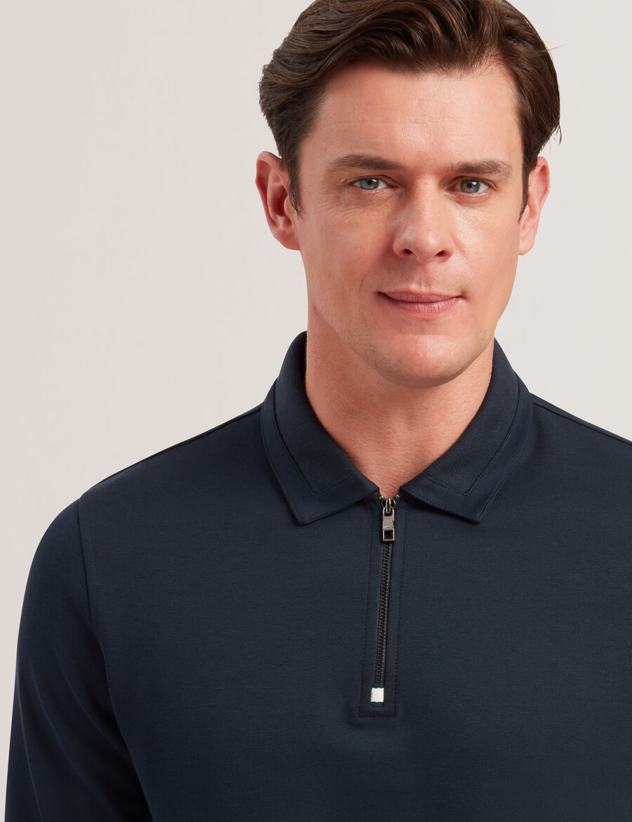 ingmar - polo shirt met lange mouwen en ritssluiting gemaakt van een katoenmix