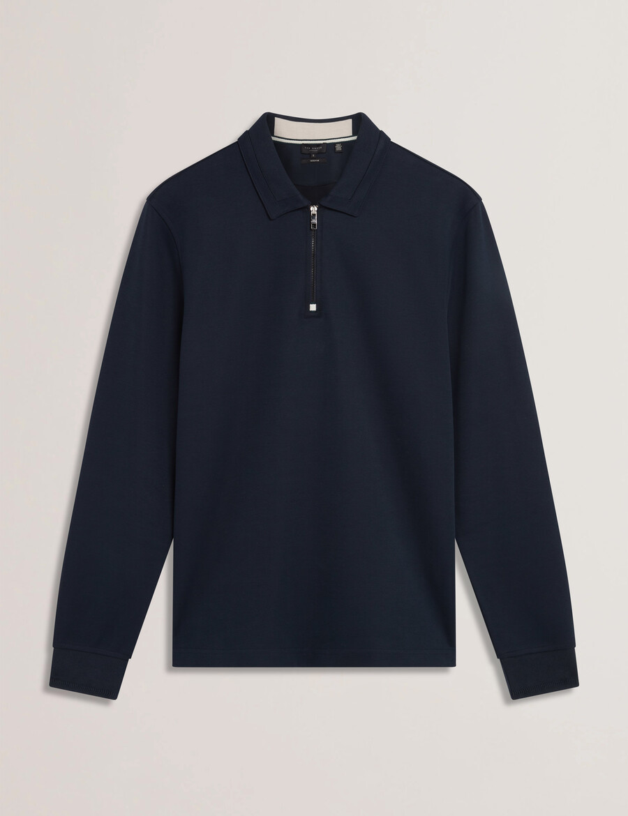 ingmar - polo shirt met lange mouwen en ritssluiting gemaakt van een katoenmix