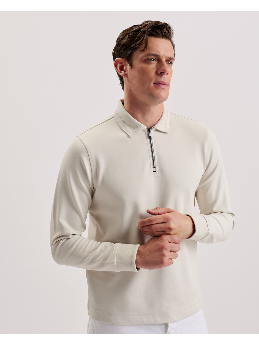 ingmar - polo shirt met lange mouwen en ritssluiting gemaakt van een katoenmix