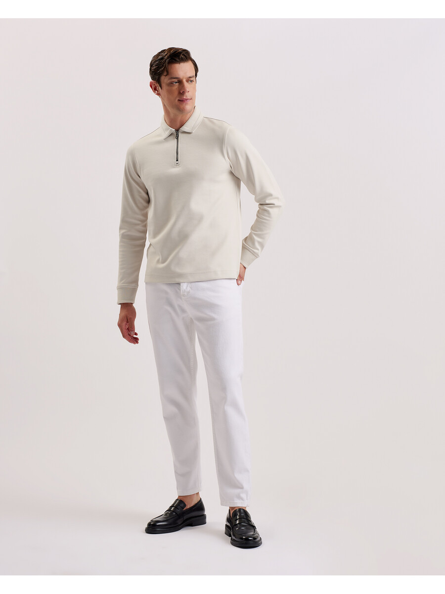 ingmar - polo shirt met lange mouwen en ritssluiting gemaakt van een katoenmix
