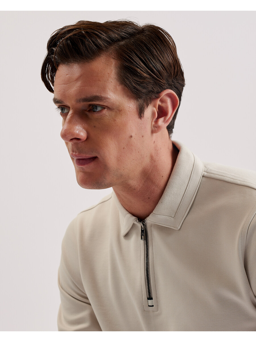 ingmar - polo shirt met lange mouwen en ritssluiting gemaakt van een katoenmix