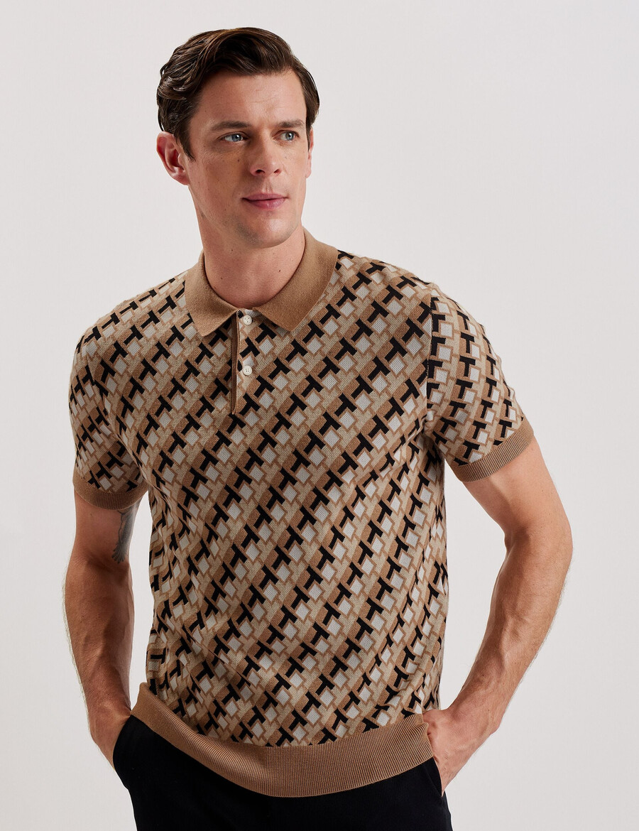 seferry - polo shirt met in elkaar grijpende t-jacquard gebreide stof