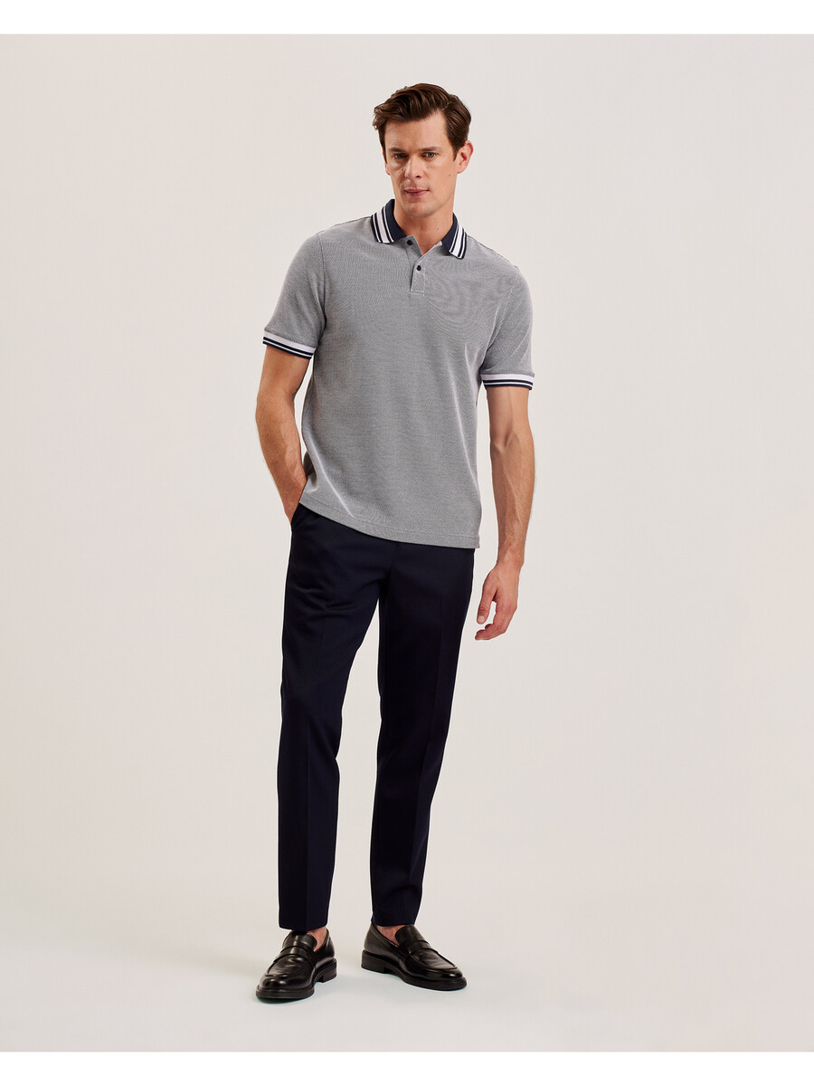 phenes - polo shirt van getextureerd katoen met streepafwerking
