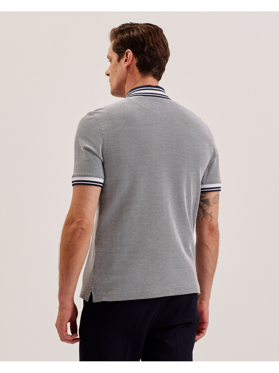 phenes - polo shirt van getextureerd katoen met streepafwerking