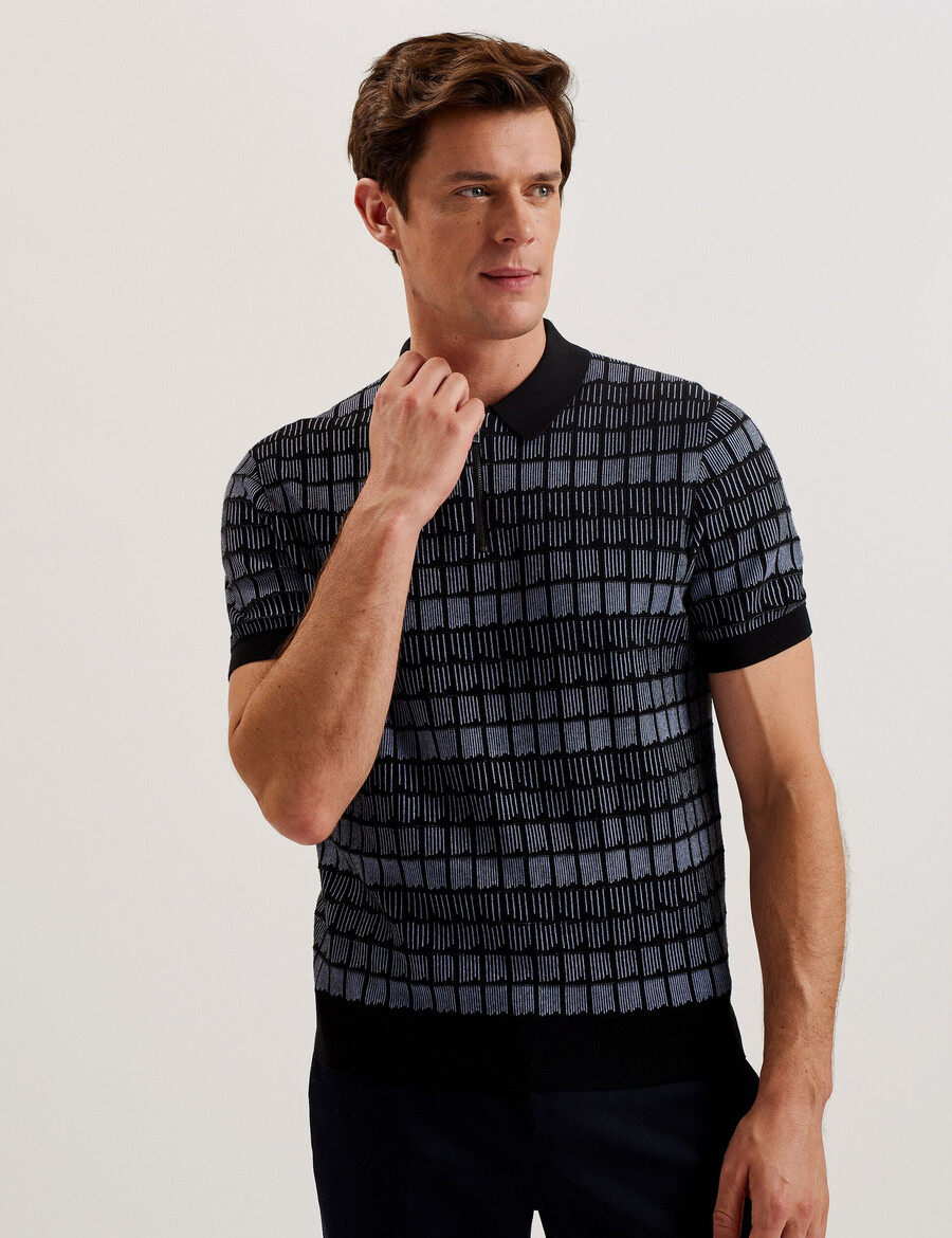levers - polo met ritssluiting en ombre jacquardprint