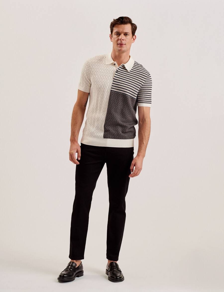 minsta - polo shirt van gebreide stof met patchworkstructuur
