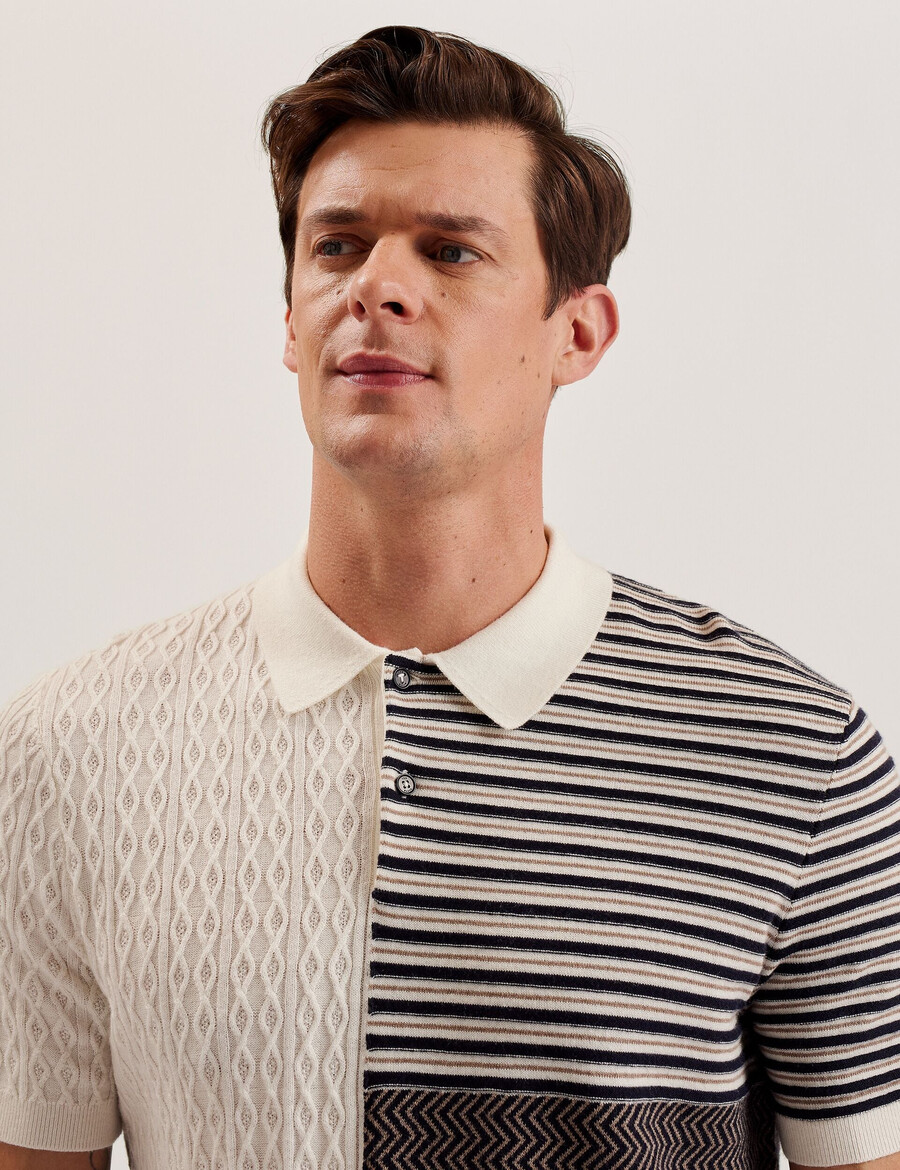 minsta - polo shirt van gebreide stof met patchworkstructuur