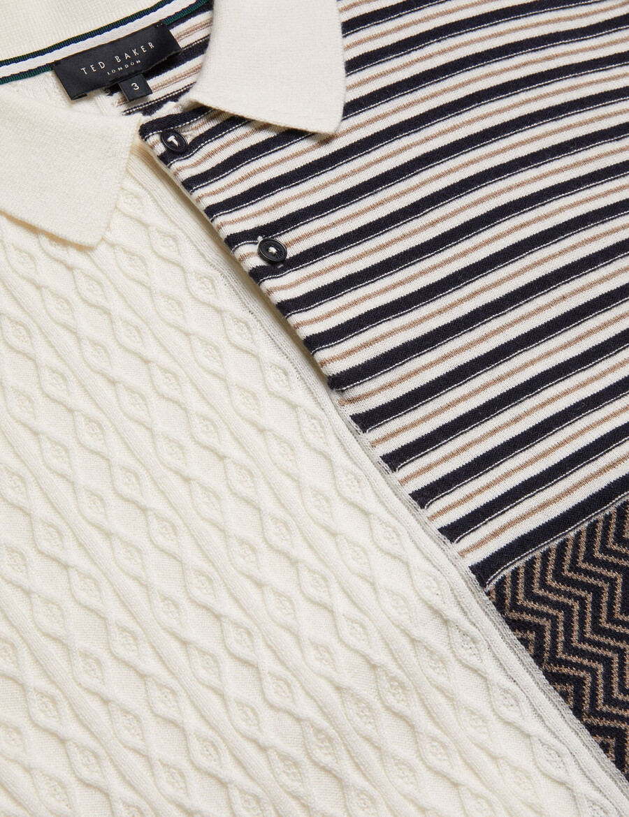 minsta - polo shirt van gebreide stof met patchworkstructuur