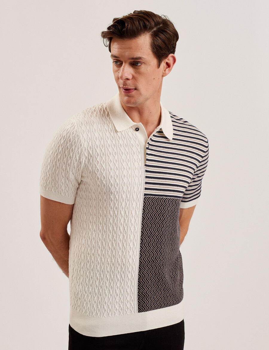 minsta - polo shirt van gebreide stof met patchworkstructuur