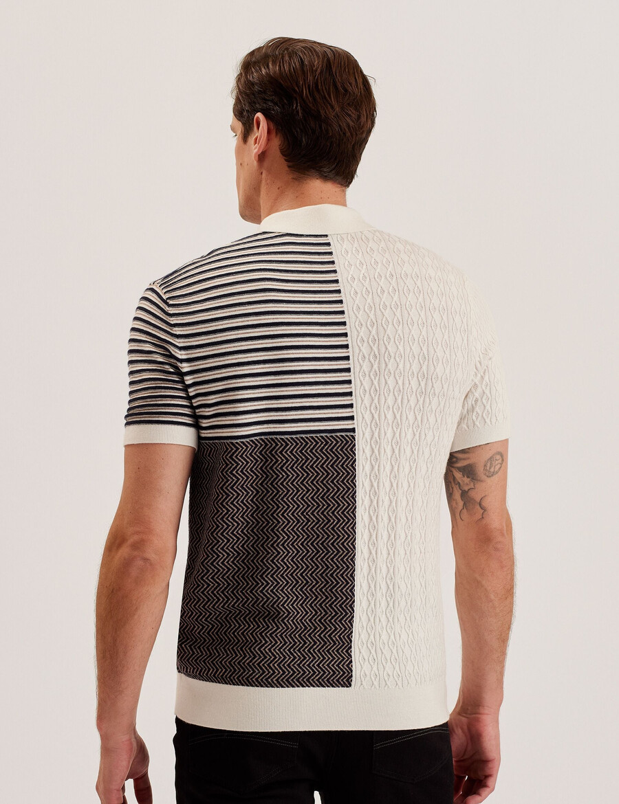 minsta - polo shirt van gebreide stof met patchworkstructuur