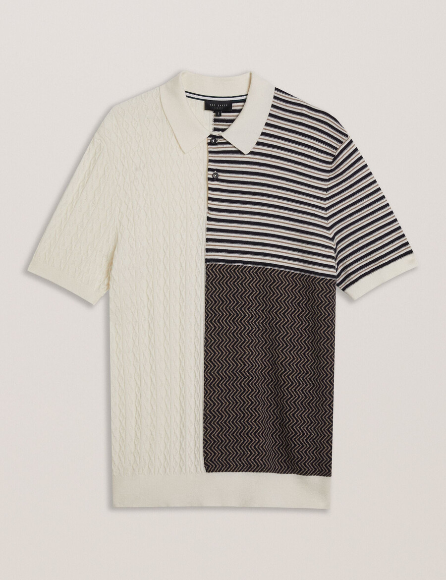 minsta - polo shirt van gebreide stof met patchworkstructuur