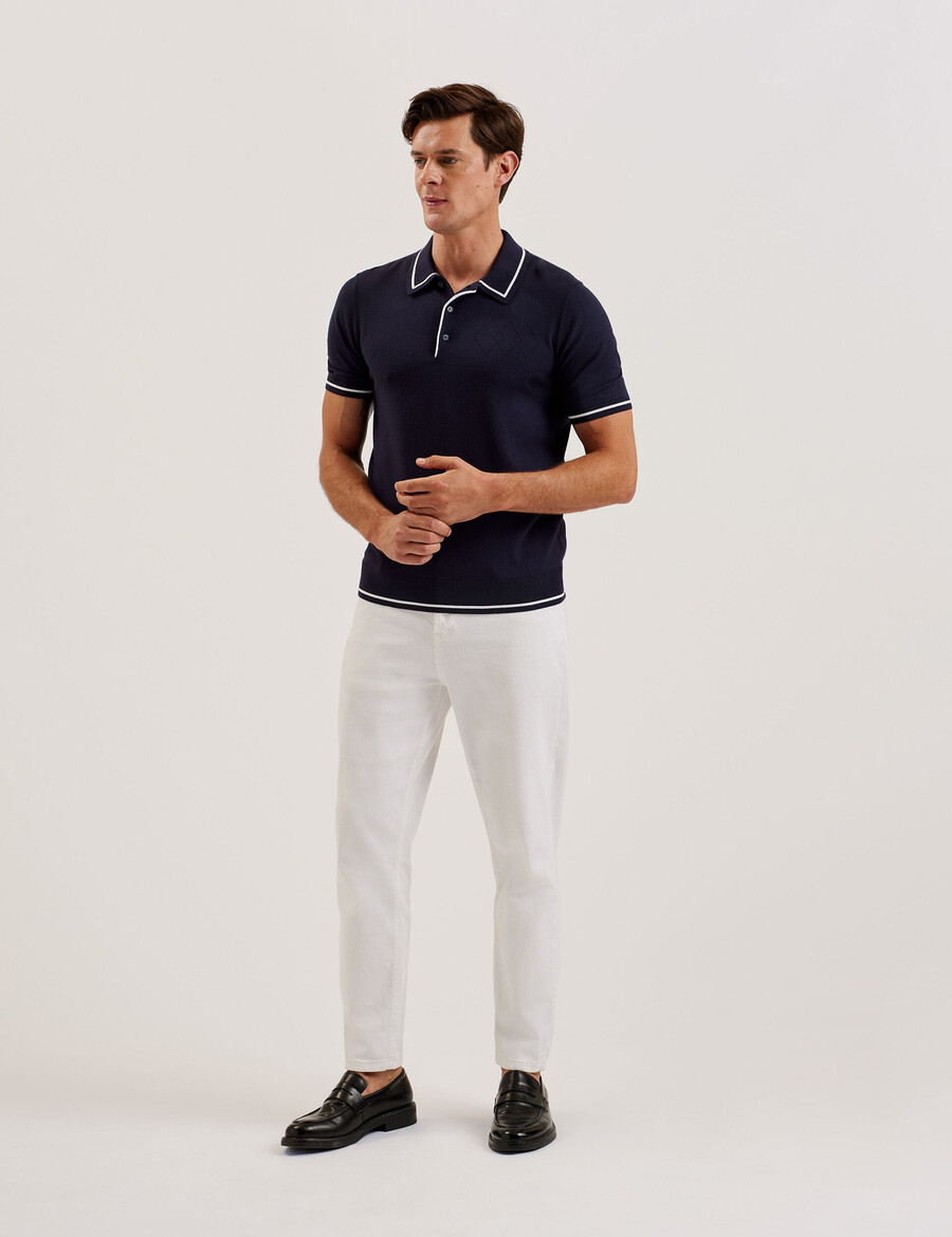 dunow - poloshirt met pointelle-details en gestreepte bies