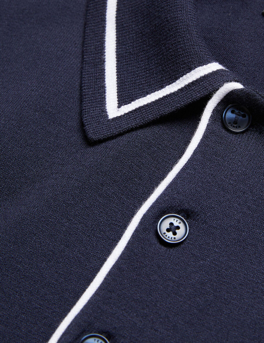 dunow - poloshirt met pointelle-details en gestreepte bies