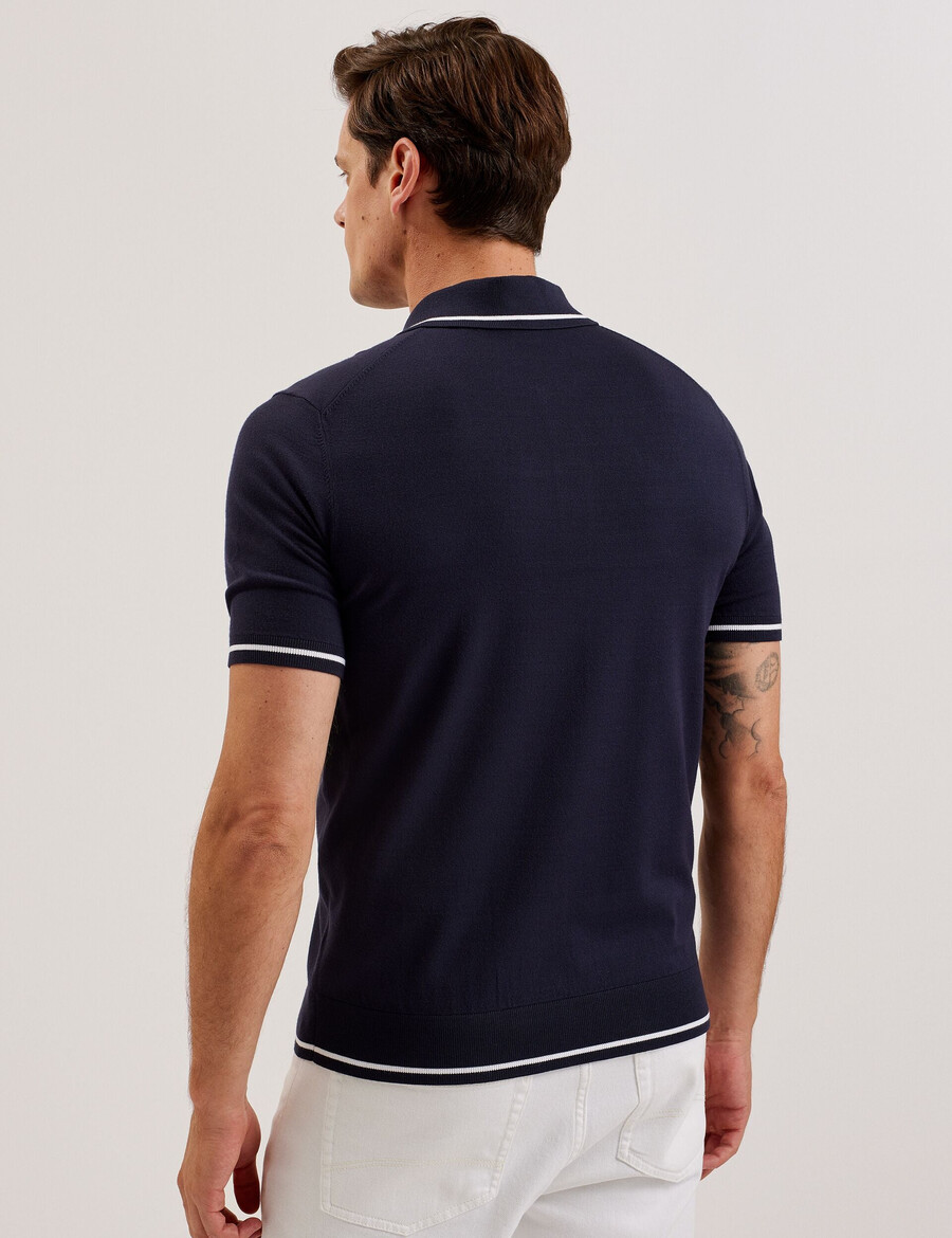 dunow - poloshirt met pointelle-details en gestreepte bies