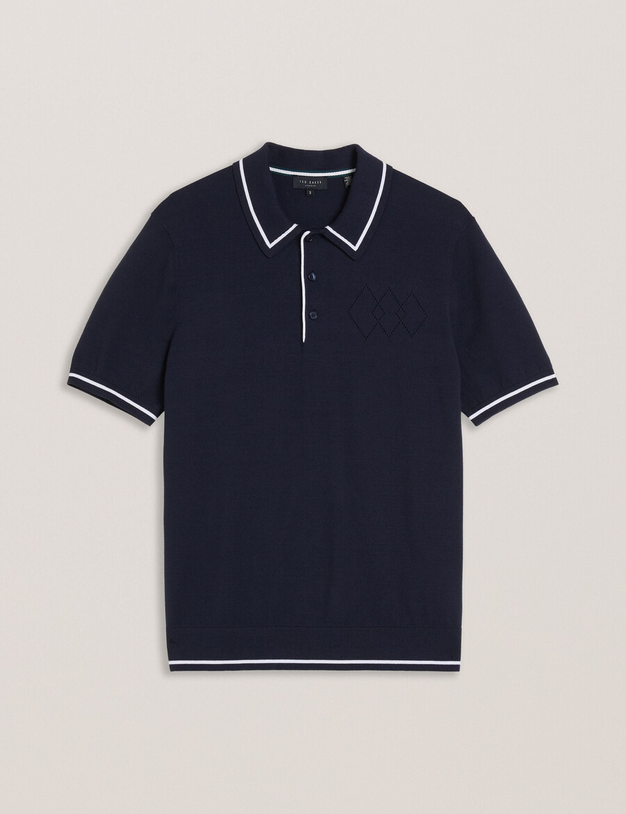 dunow - poloshirt met pointelle-details en gestreepte bies