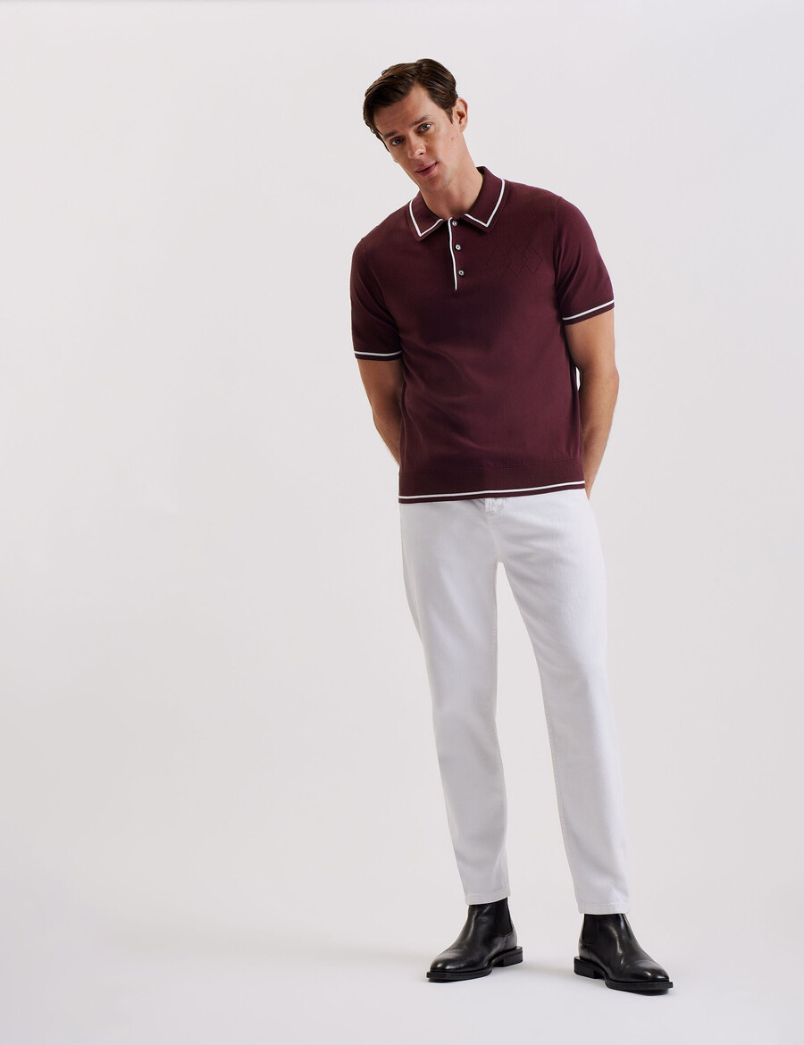 dunow - poloshirt met pointelle-details en gestreepte bies