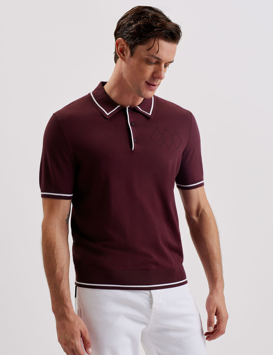 dunow - poloshirt met pointelle-details en gestreepte bies