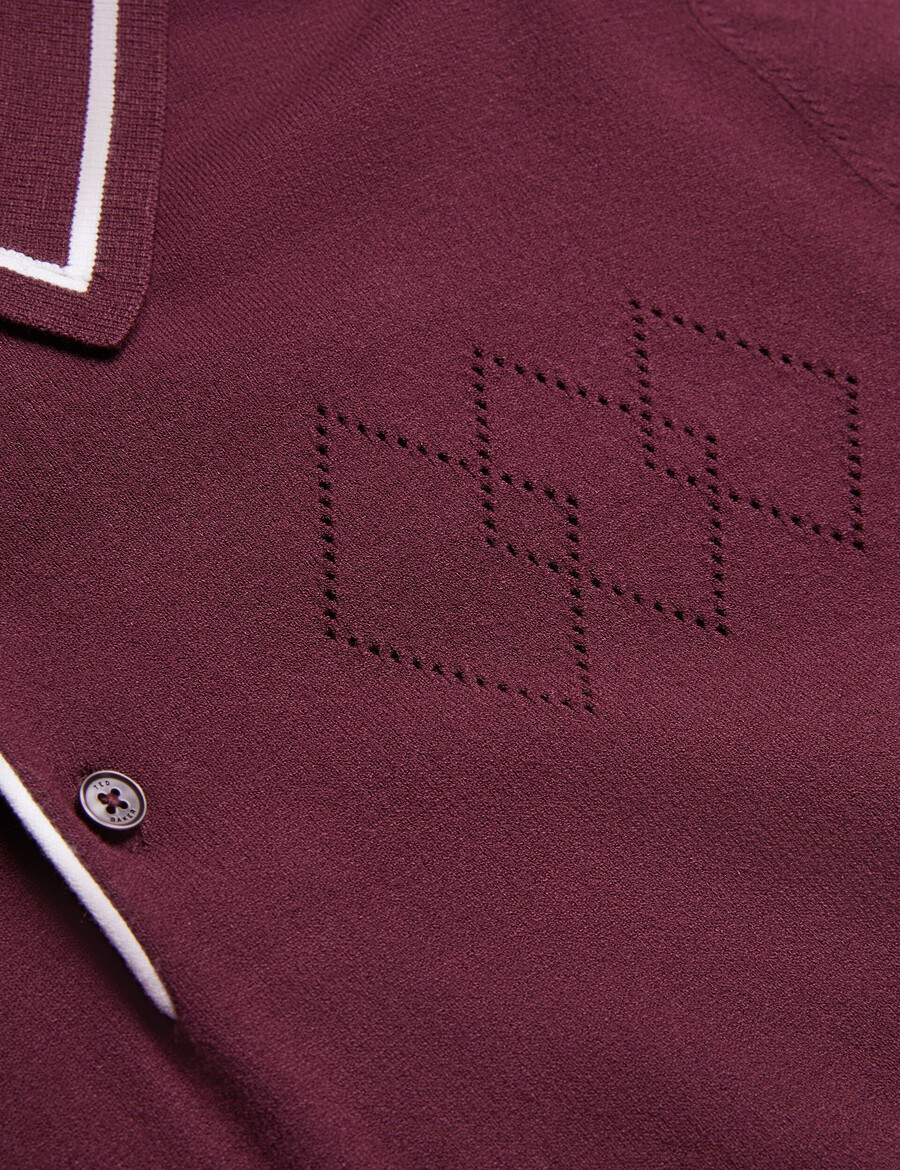 dunow - poloshirt met pointelle-details en gestreepte bies
