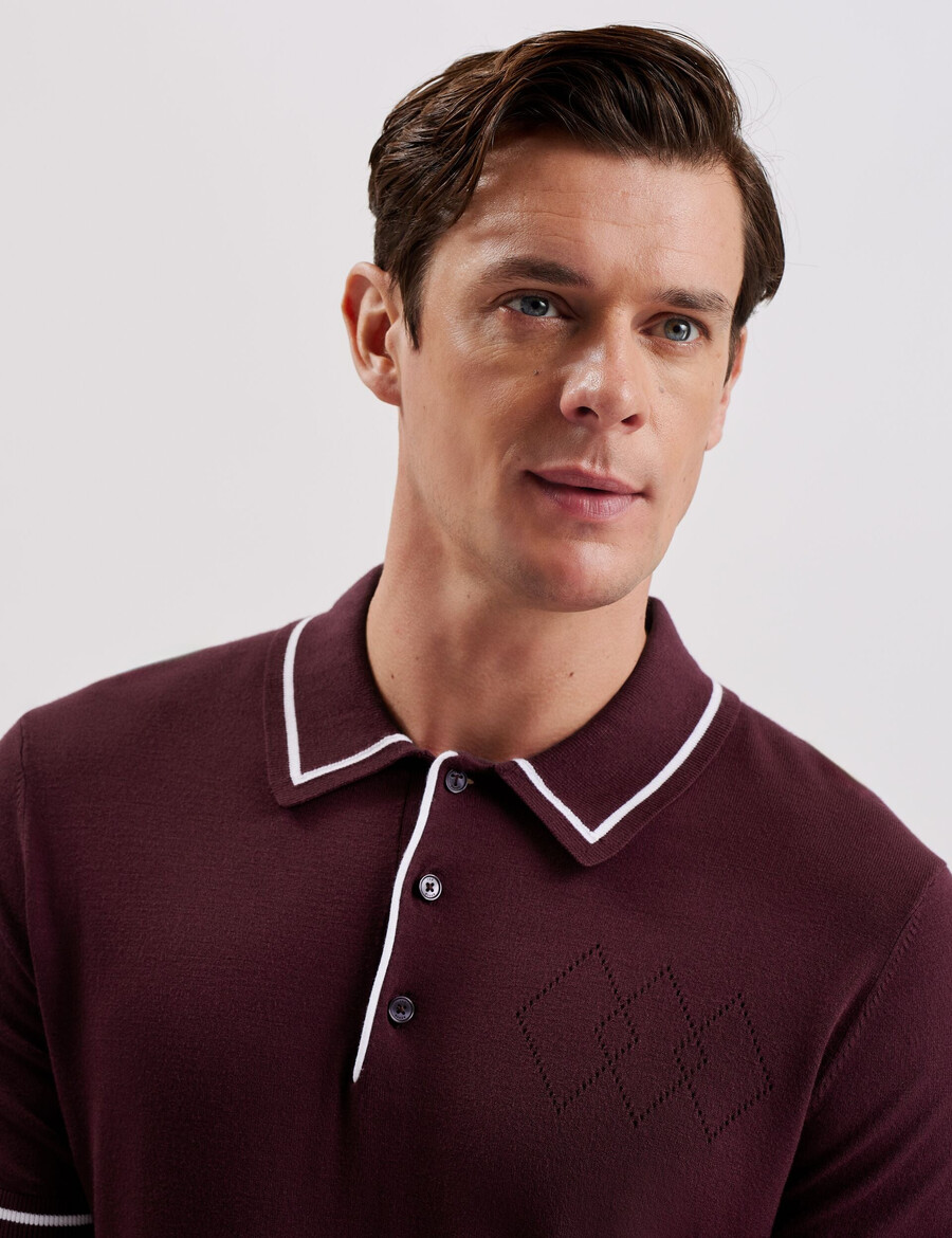 dunow - poloshirt met pointelle-details en gestreepte bies