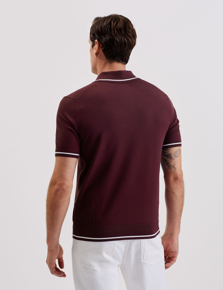 dunow - poloshirt met pointelle-details en gestreepte bies